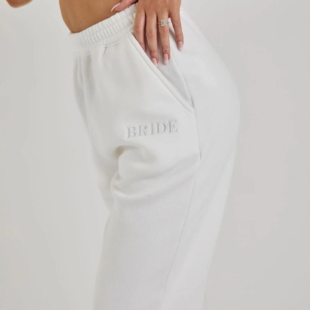 BRIDE Embroidered White Joggers
